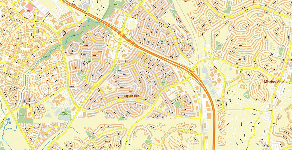 Irvine California USA Map Vector Exact City Plan High Detailed Street Map editable Adobe Illustrator in layers