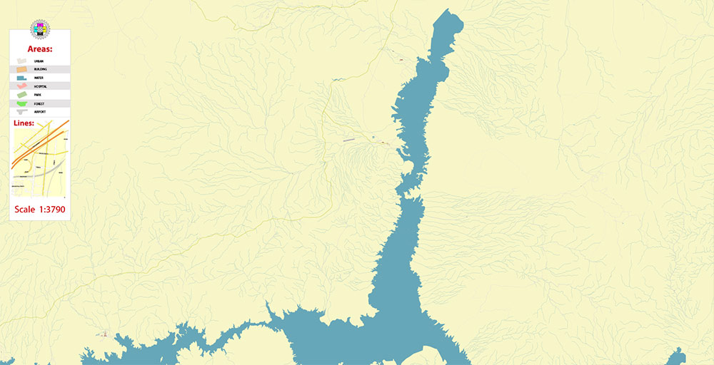 Lake Mead Arizona Nevada USA Map Vector Exact High Detailed Road Map editable Adobe Illustrator in layers