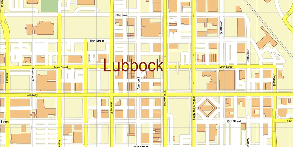 Lubbock Texas USA Map Vector Exact City Plan High Detailed Street Map editable Adobe Illustrator in layers