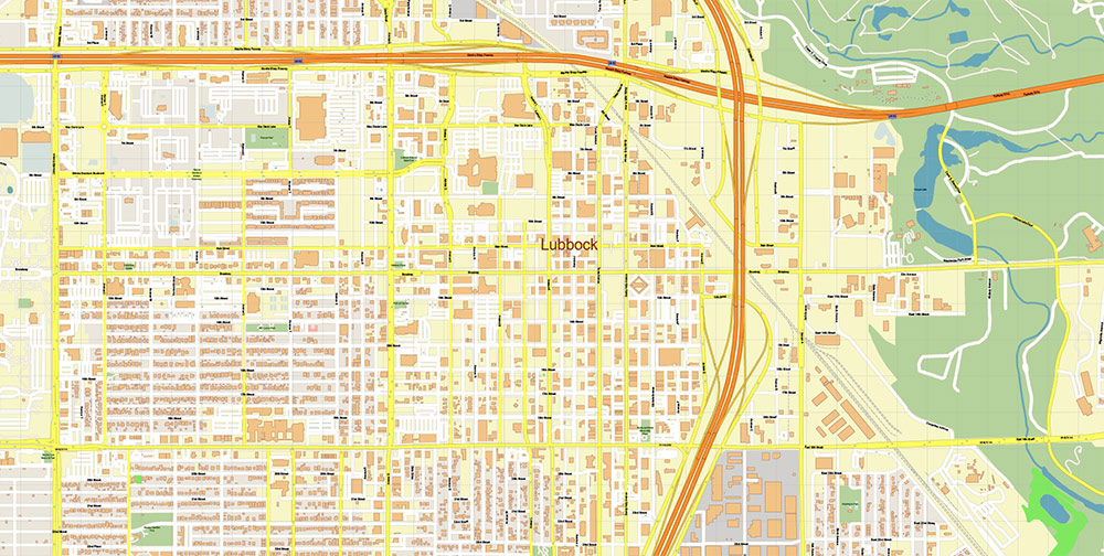 Lubbock Texas USA Map Vector Exact City Plan High Detailed Street Map editable Adobe Illustrator in layers