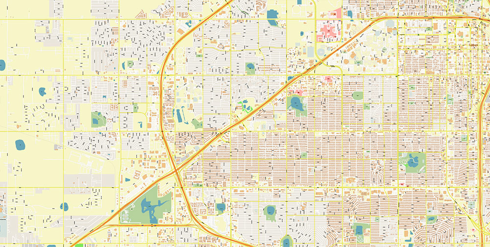 Lubbock Texas USA Map Vector Exact City Plan High Detailed Street Map editable Adobe Illustrator in layers
