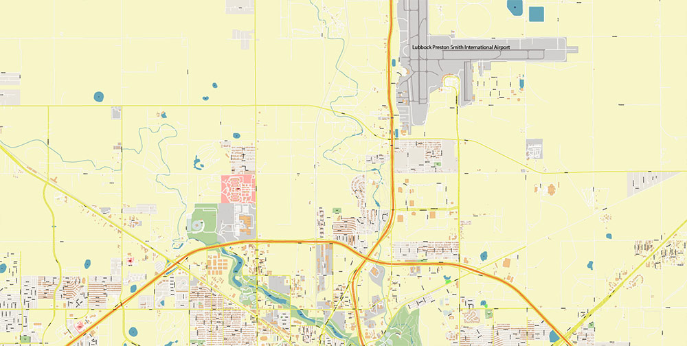 Lubbock Texas USA Map Vector Exact City Plan High Detailed Street Map editable Adobe Illustrator in layers