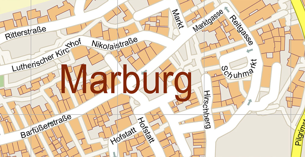 Marburg Germany Map Vector Exact City Plan High Detailed Street Map editable Adobe Illustrator in layers