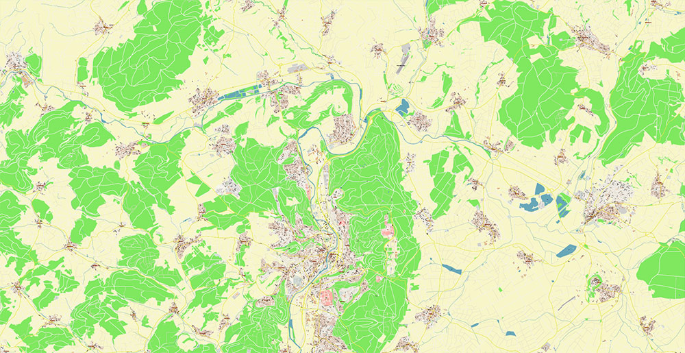 Marburg Germany Map Vector Exact City Plan High Detailed Street Map editable Adobe Illustrator in layers