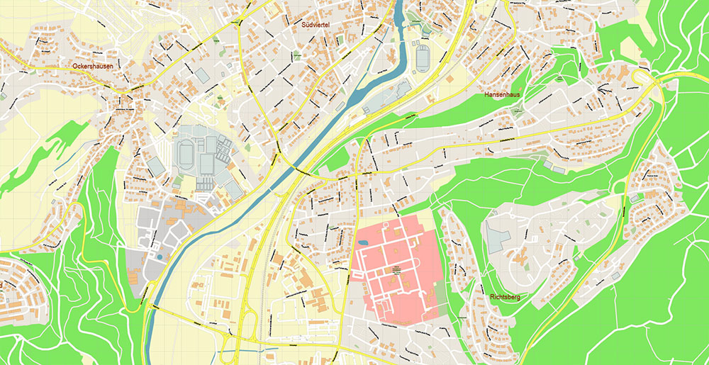 Marburg Germany Map Vector Exact City Plan High Detailed Street Map editable Adobe Illustrator in layers