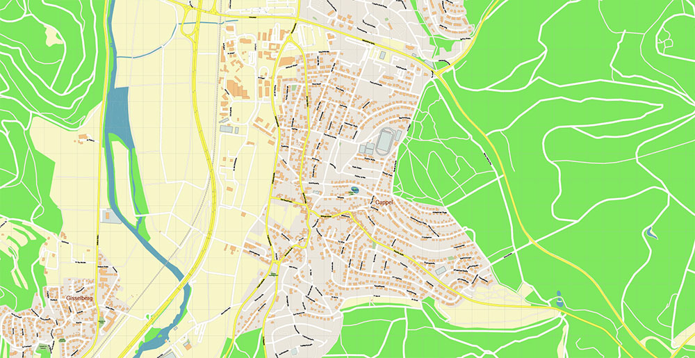 Marburg Germany Map Vector Exact City Plan High Detailed Street Map editable Adobe Illustrator in layers