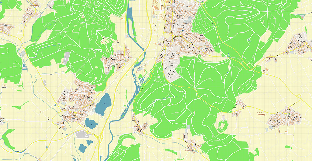 Marburg Germany Map Vector Exact City Plan High Detailed Street Map editable Adobe Illustrator in layers