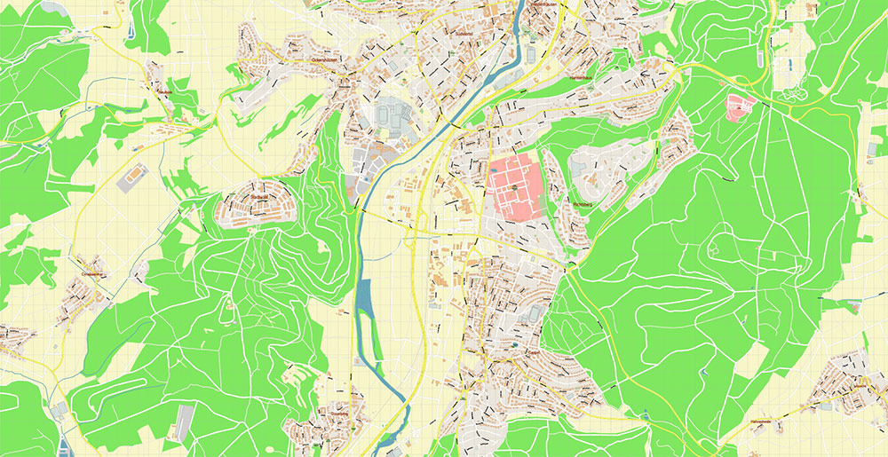 Marburg Germany Map Vector Exact City Plan High Detailed Street Map editable Adobe Illustrator in layers