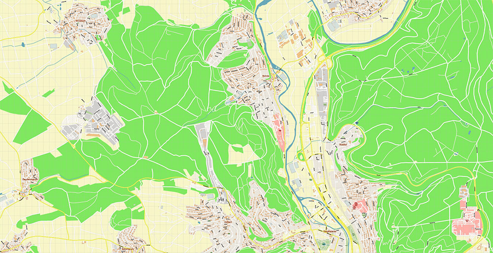 Marburg Germany Map Vector Exact City Plan High Detailed Street Map editable Adobe Illustrator in layers