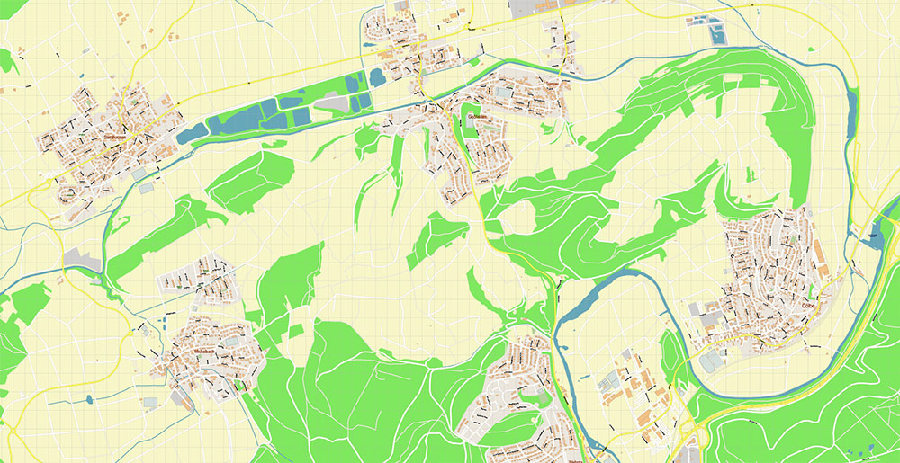 Marburg Germany Map Vector Exact City Plan High Detailed Street Map editable Adobe Illustrator in layers