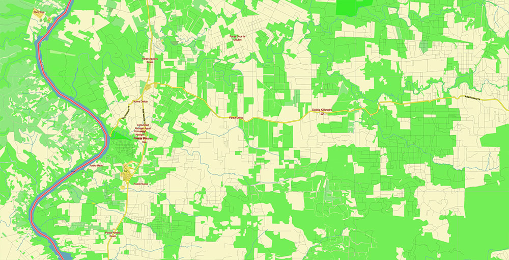 Northern region of Misiones Argentina Map Vector Exact High Detailed Road Map editable Adobe Illustrator in layers