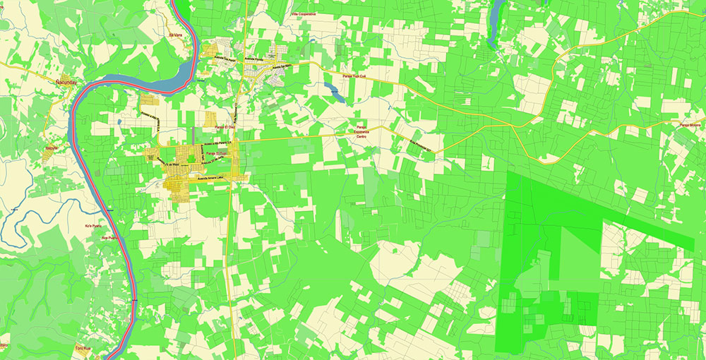 Northern region of Misiones Argentina Map Vector Exact High Detailed Road Map editable Adobe Illustrator in layers