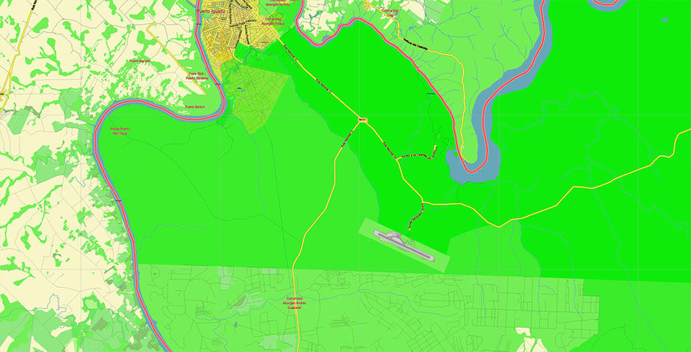 Northern region of Misiones Argentina Map Vector Exact High Detailed Road Map editable Adobe Illustrator in layers