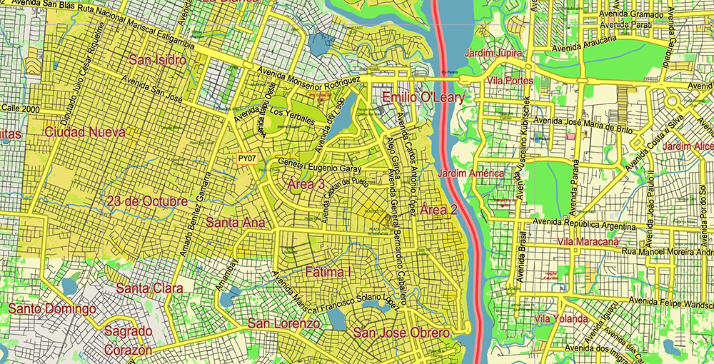 Northern region of Misiones Argentina Map Vector Exact High Detailed Road Map editable Adobe Illustrator in layers