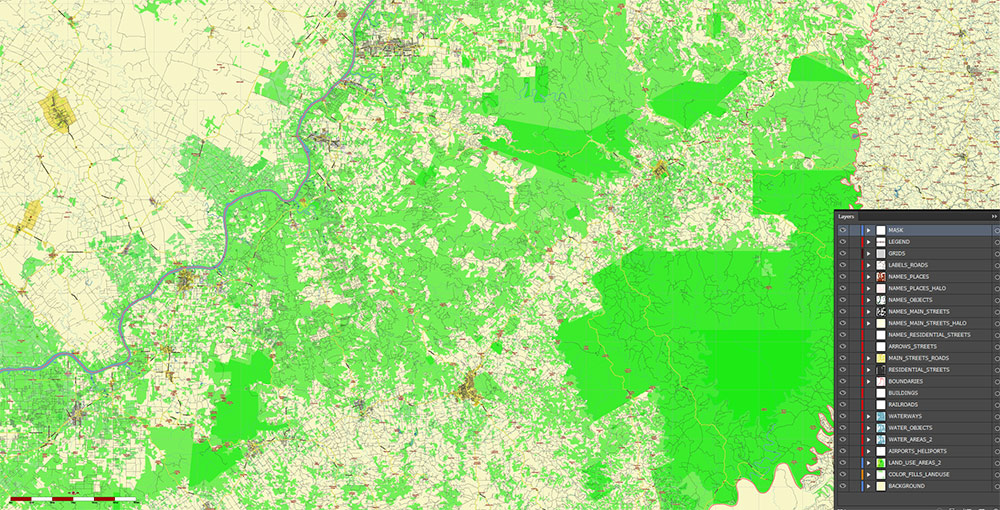 Northern region of Misiones Argentina Map Vector Exact High Detailed Road Map editable Adobe Illustrator in layers