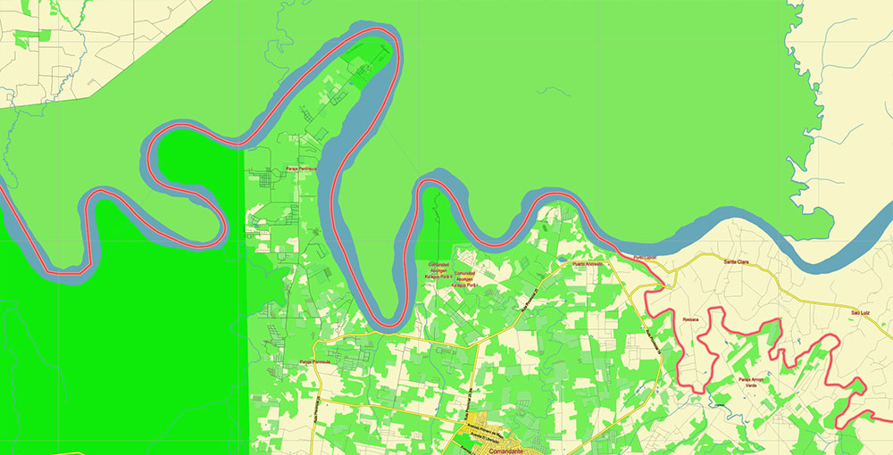 Northern region of Misiones Argentina Map Vector Exact High Detailed Road Map editable Adobe Illustrator in layers