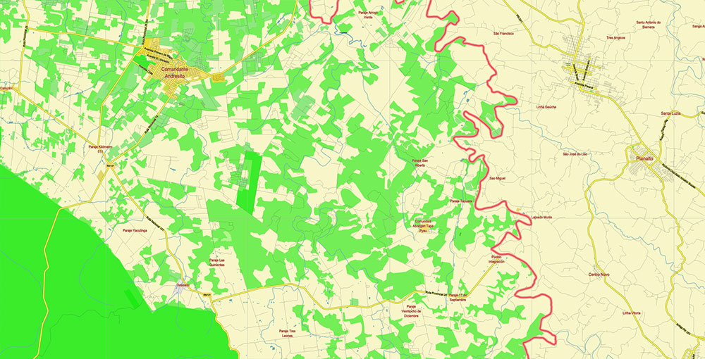 Northern region of Misiones Argentina Map Vector Exact High Detailed Road Map editable Adobe Illustrator in layers