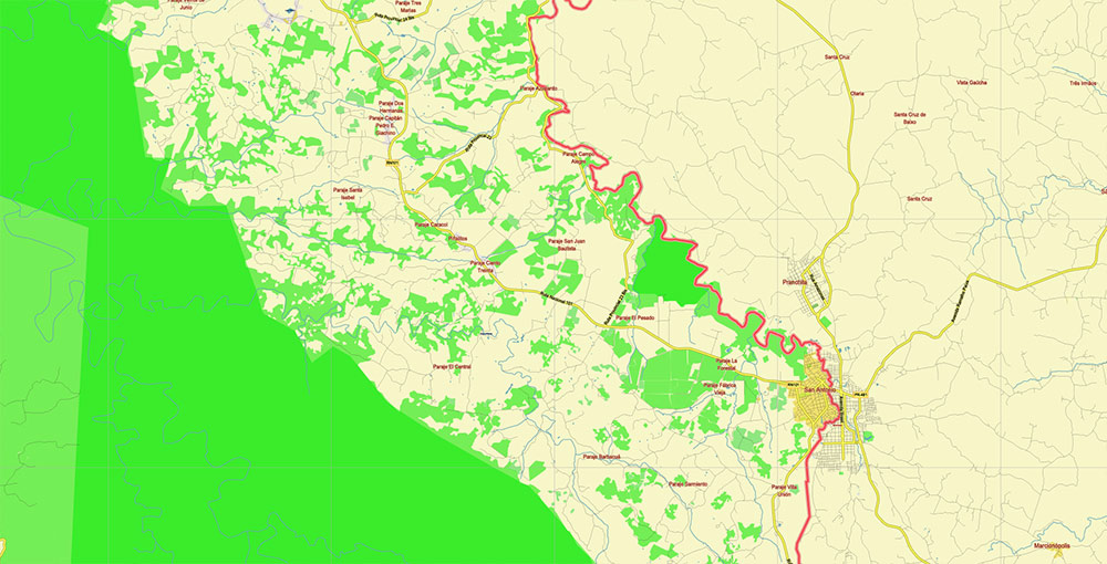 Northern region of Misiones Argentina Map Vector Exact High Detailed Road Map editable Adobe Illustrator in layers