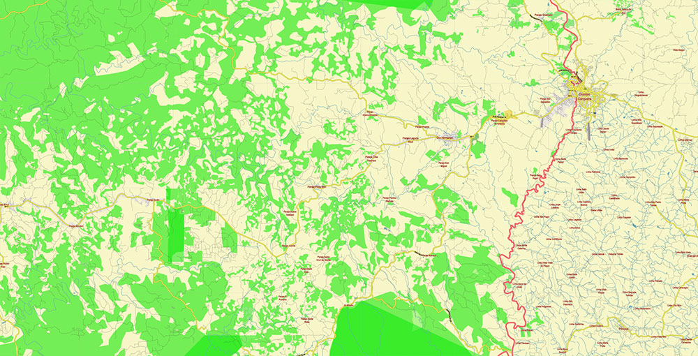 Northern region of Misiones Argentina Map Vector Exact High Detailed Road Map editable Adobe Illustrator in layers
