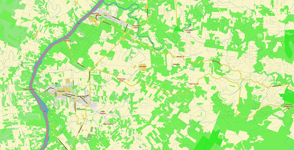 Northern region of Misiones Argentina Map Vector Exact High Detailed Road Map editable Adobe Illustrator in layers