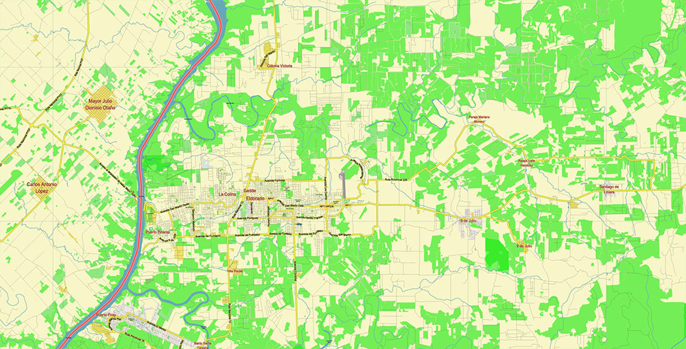 Northern region of Misiones Argentina Map Vector Exact High Detailed Road Map editable Adobe Illustrator in layers