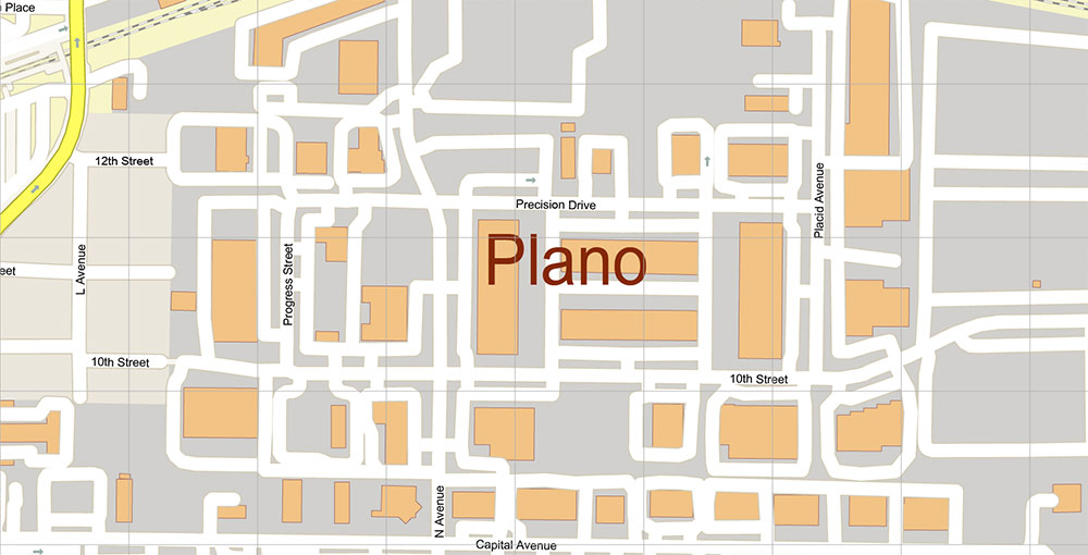 Plano Texas USA Map Vector Exact City Plan High Detailed Street Map editable Adobe Illustrator in layers