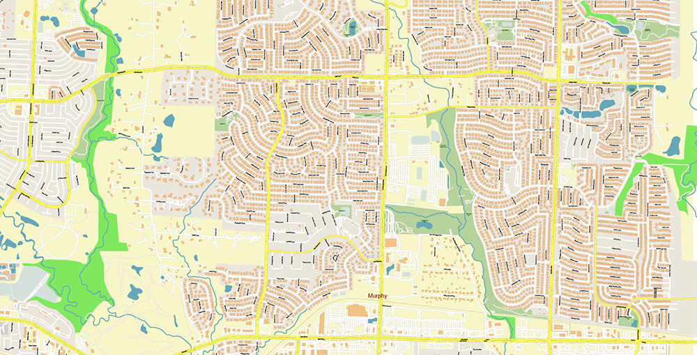 Plano Texas USA Map Vector Exact City Plan High Detailed Street Map editable Adobe Illustrator in layers