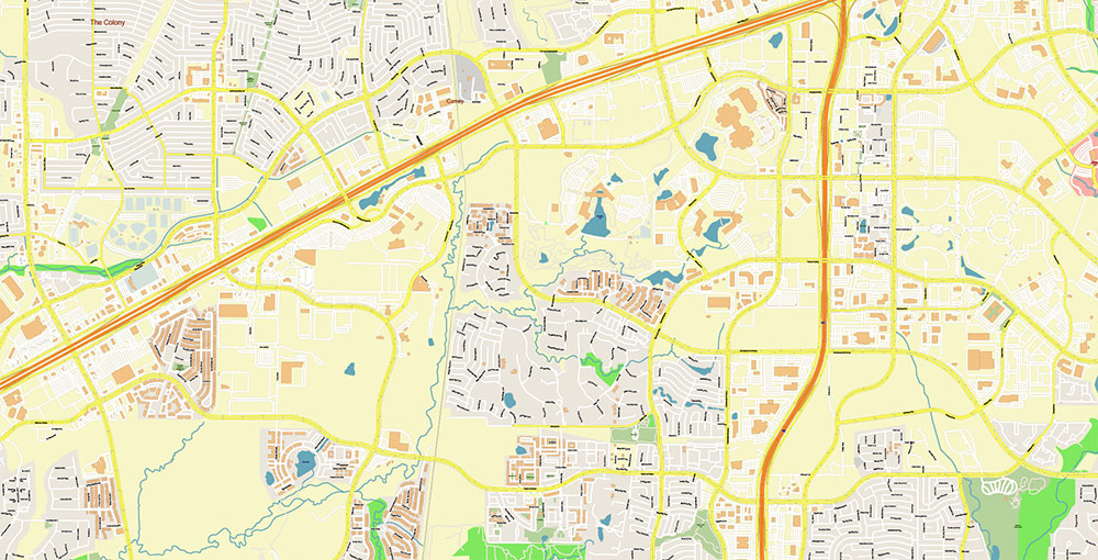 Plano Texas USA Map Vector Exact City Plan High Detailed Street Map editable Adobe Illustrator in layers