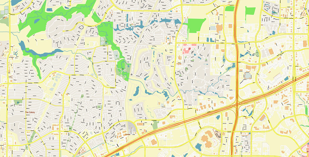 Plano Texas USA Map Vector Exact City Plan High Detailed Street Map editable Adobe Illustrator in layers