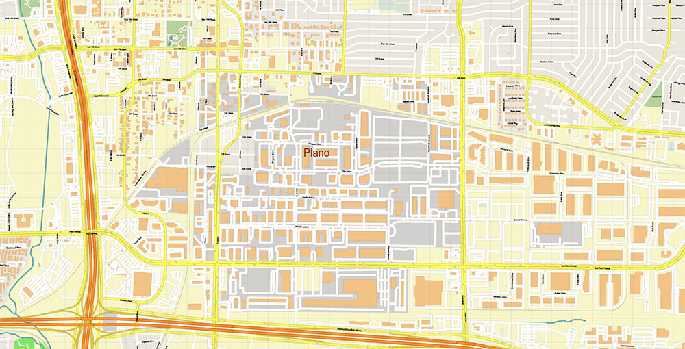 Plano Texas USA Map Vector Exact City Plan High Detailed Street Map editable Adobe Illustrator in layers