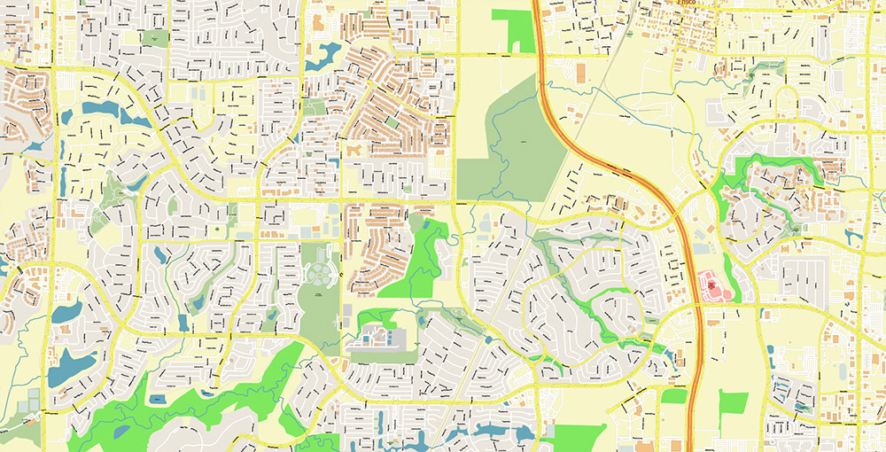 Plano Texas USA Map Vector Exact City Plan High Detailed Street Map editable Adobe Illustrator in layers