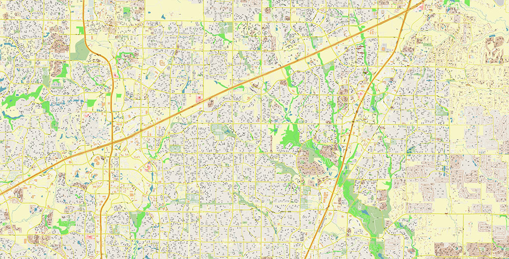 Plano Texas USA Map Vector Exact City Plan High Detailed Street Map editable Adobe Illustrator in layers