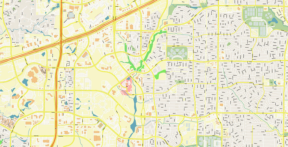 Plano Texas USA Map Vector Exact City Plan High Detailed Street Map editable Adobe Illustrator in layers
