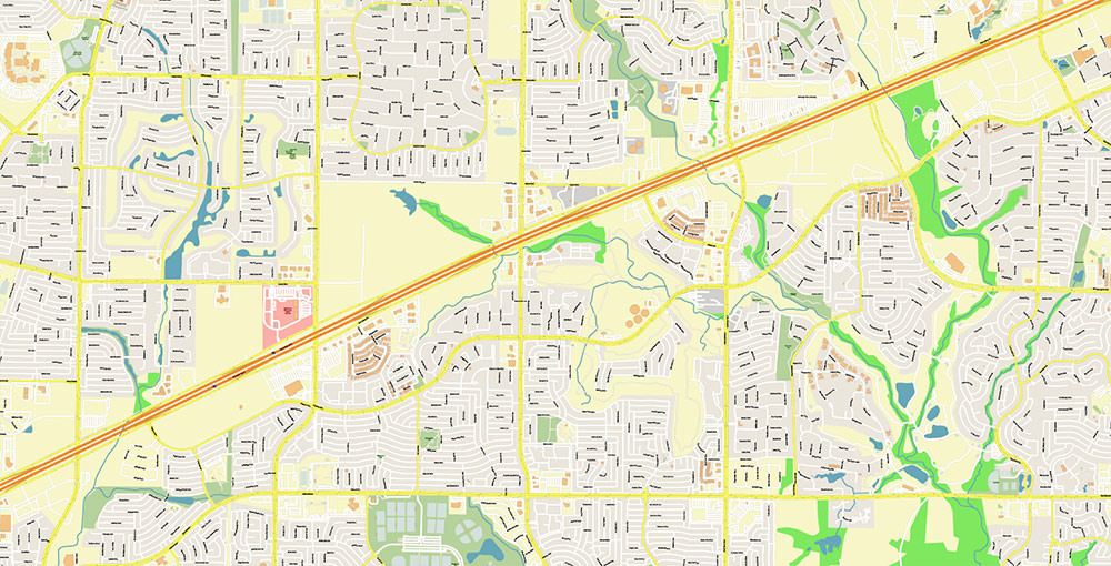 Plano Texas USA Map Vector Exact City Plan High Detailed Street Map editable Adobe Illustrator in layers