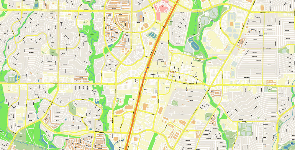 Plano Texas USA Map Vector Exact City Plan High Detailed Street Map editable Adobe Illustrator in layers