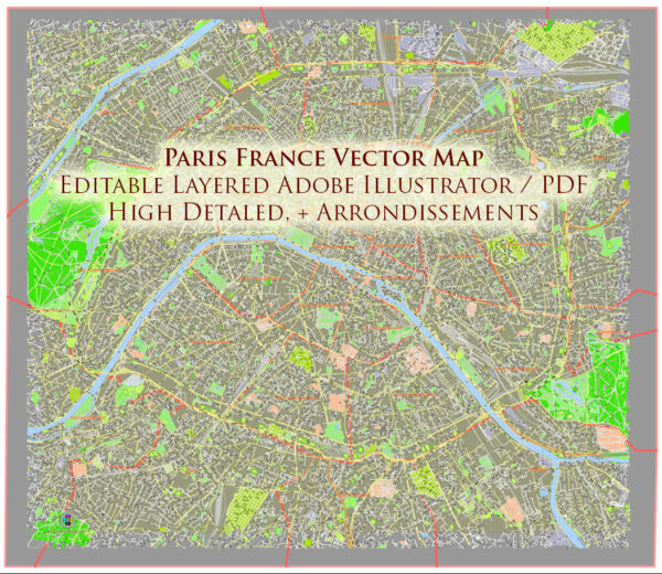 Paris France Map Vector Exact City Plan High Detailed Street Map + Arronissements (dark version) editable Adobe Illustrator in layers Paris France Map Vector Exact City Plan High Detailed Street Map + Arronissements (dark version) editable Adobe Illustrator in layers