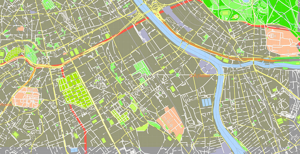 Paris France Map Vector Exact City Plan High Detailed Street Map + Arronissements (dark version) editable Adobe Illustrator in layers