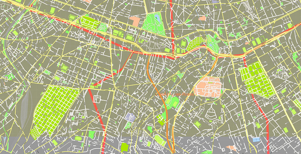 Paris France Map Vector Exact City Plan High Detailed Street Map + Arronissements (dark version) editable Adobe Illustrator in layers