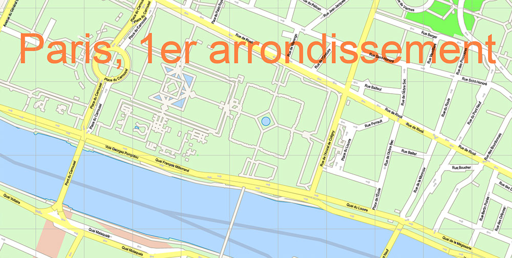 Paris France Map Vector Exact City Plan High Detailed Street Map + Arronissements editable Adobe Illustrator in layers