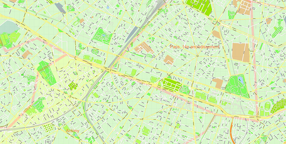 Paris France Map Vector Exact City Plan High Detailed Street Map + Arronissements editable Adobe Illustrator in layers