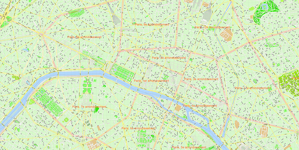 Paris France Map Vector Exact City Plan High Detailed Street Map + Arronissements editable Adobe Illustrator in layers