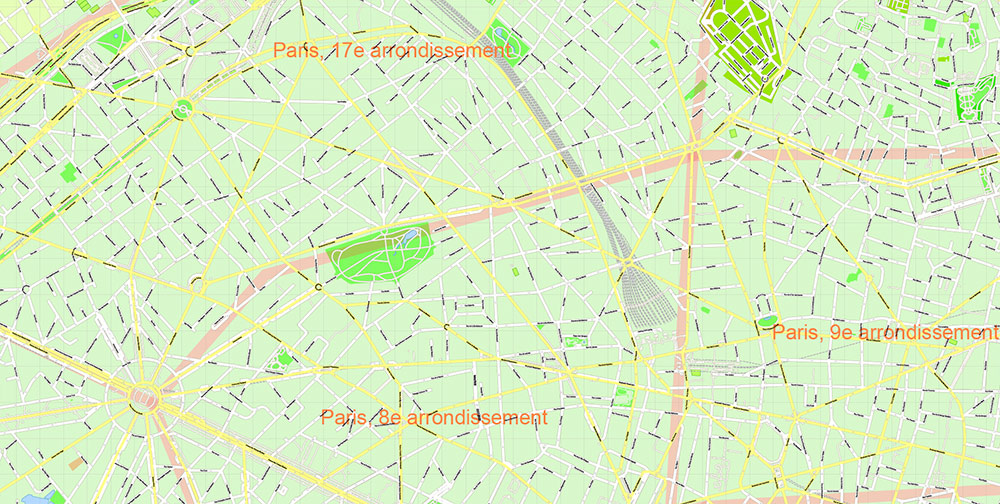 Paris France Map Vector Exact City Plan High Detailed Street Map + Arronissements editable Adobe Illustrator in layers