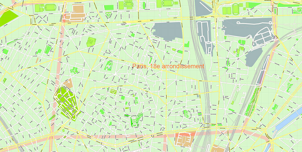 Paris France Map Vector Exact City Plan High Detailed Street Map + Arronissements editable Adobe Illustrator in layers