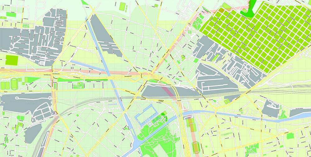 Paris France Map Vector Exact City Plan High Detailed Street Map + Arronissements editable Adobe Illustrator in layers