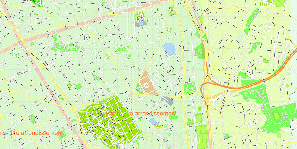 Paris France Map Vector Exact City Plan High Detailed Street Map + Arronissements editable Adobe Illustrator in layers
