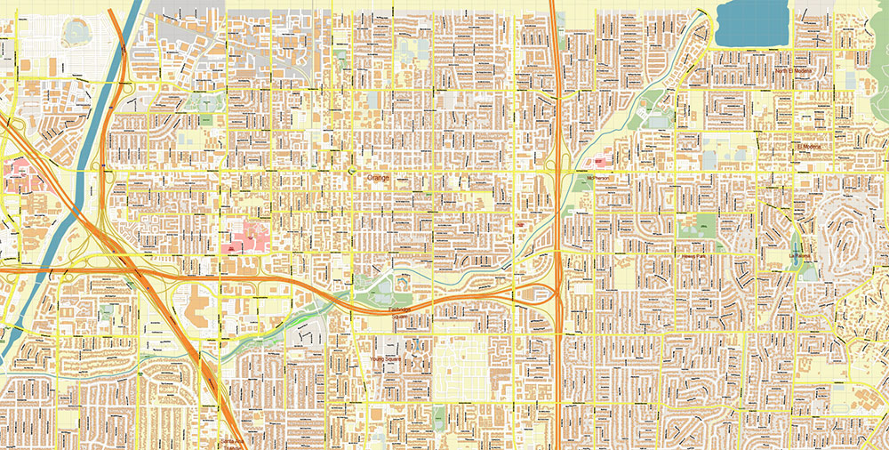 Santa Ana California USA Map Vector Exact City Plan High Detailed Street Map editable Adobe Illustrator in layers