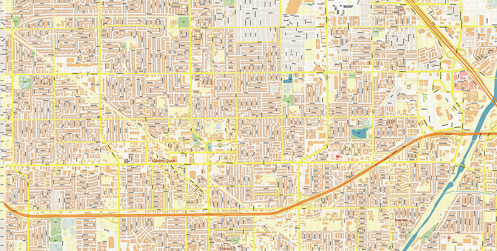 Santa Ana California USA Map Vector Exact City Plan High Detailed Street Map editable Adobe Illustrator in layers