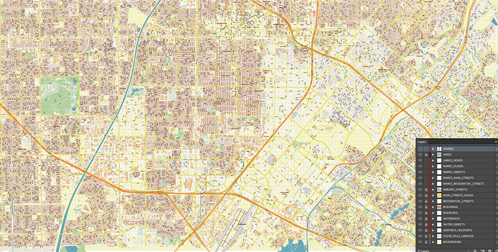 Santa Ana California USA Map Vector Exact City Plan High Detailed Street Map editable Adobe Illustrator in layers