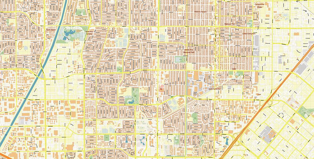 Santa Ana California USA Map Vector Exact City Plan High Detailed Street Map editable Adobe Illustrator in layers