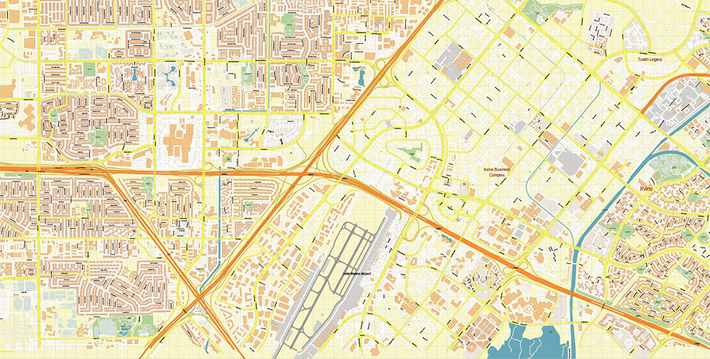 Santa Ana California USA Map Vector Exact City Plan High Detailed Street Map editable Adobe Illustrator in layers
